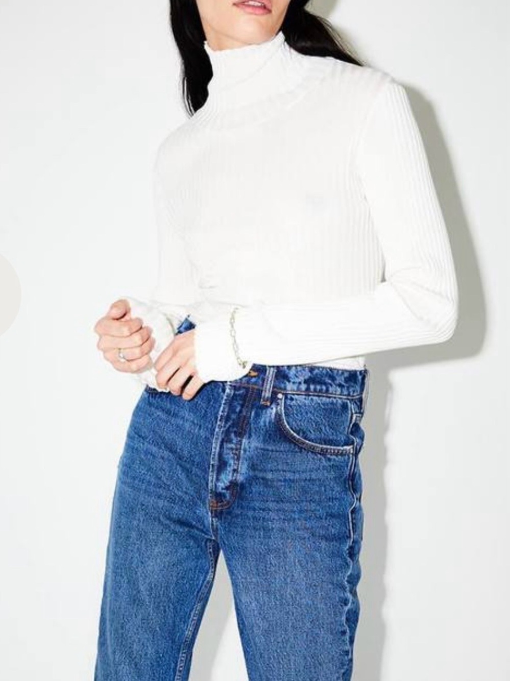 NWOT ANINE BING Clare Ribbed Knit Sweater Top in White/Ivory XS/TP